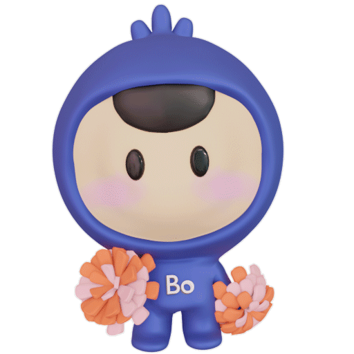 Bo cheering with pom-poms.